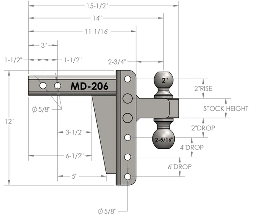 Bulletproof Hitches Md206 Trailer Hitch Ball Mount||hitchwebdrawingmd-206_Grande.Jpg||95||bphmd206||1436571