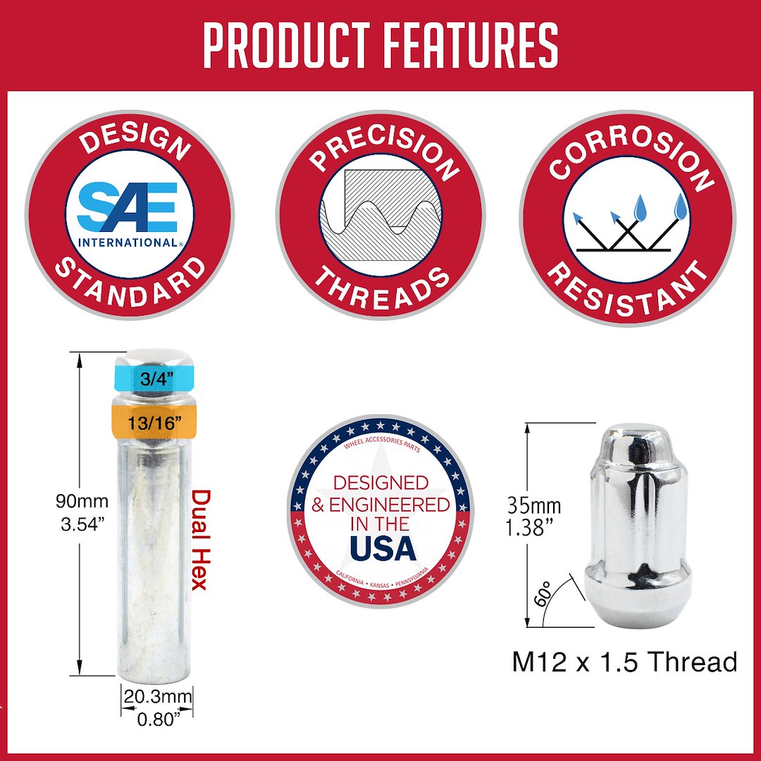 Product of Coyote Wheel Accessories 64K645 60 Degree Conical 12x1.5 Lug Nut