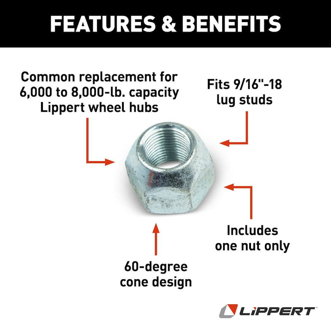 Product of Lippert Components 134581 60 Degree Conical Bulge 9/16x18 Lug Nut