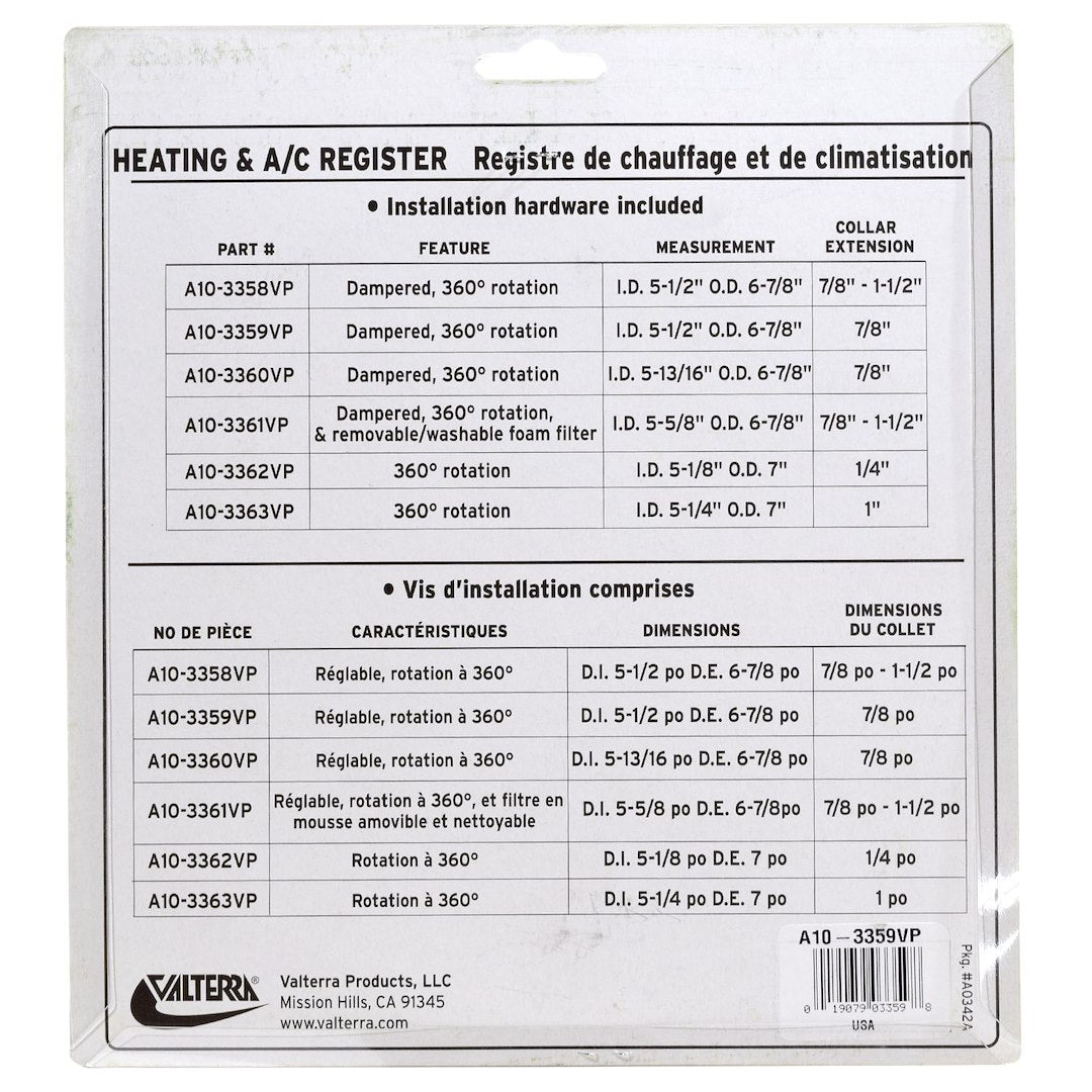 Valterra A10-3358vp Heating/ Cooling Register||a10-3358vp_9.Jpg||94||v46a103358vp||1347374