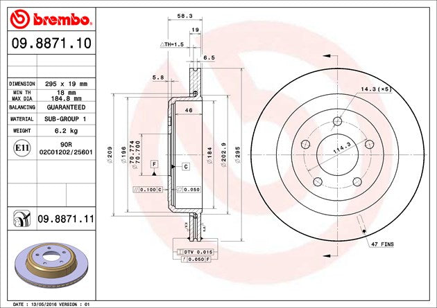 Product of Brembo 09887111C02 Vented 1 Piece Brake Rotor