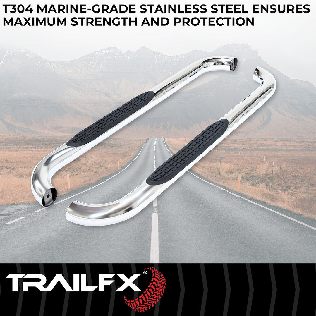 Product of TrailFX A0029S TFX Round Tube Side Steps Nerf Bar With Surface Steps