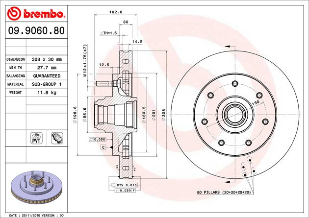 Product of Brembo 09906080C02 Vented 1 Piece Brake Rotor