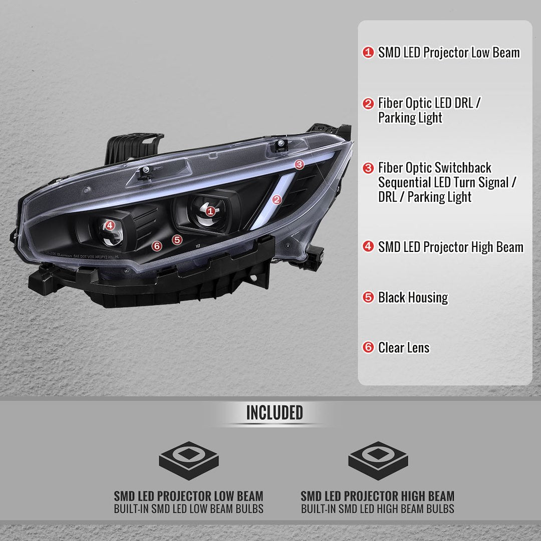 Spec-D Tuning Lhe-Cv16jm-Sq-Tm Headlight Assembly||lhe-Cv16jm-Sq-Tm_3.Jpg||88||sdtlhe6jmsqtm||2219527