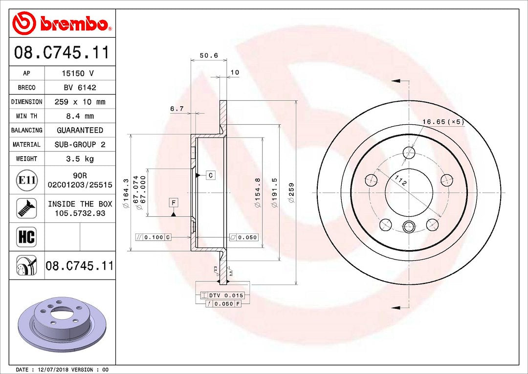 Product of Brembo 08C74511C02 Solid 1 Piece Brake Rotor
