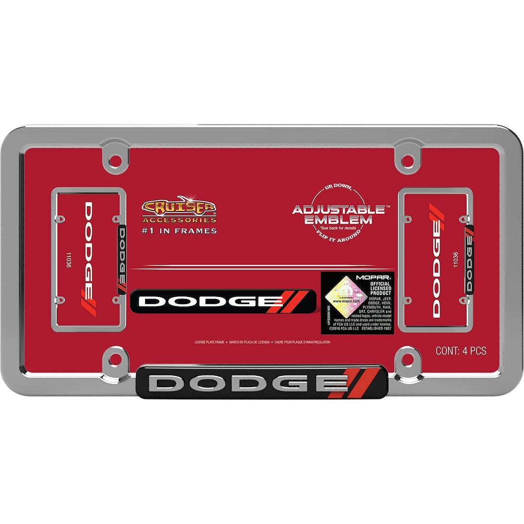 Cruiser 11036 License Plate Frame||11036_P01-Dodge_Chrome_Red-Inpack.Jpg||86||c3411036||851431