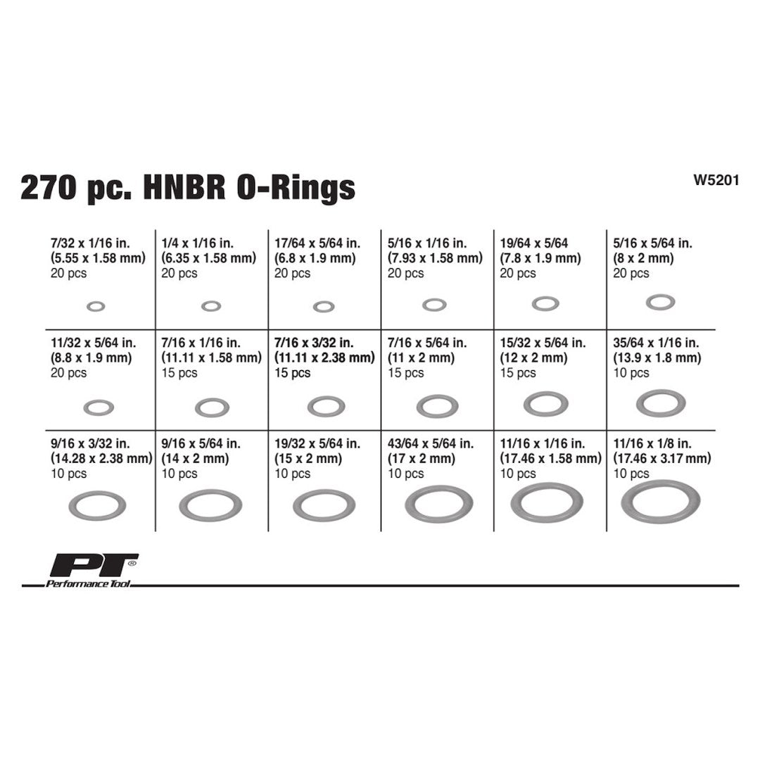 Performance Tool W5201 O-Ring Assortment||||89||ptlw5201||1912514