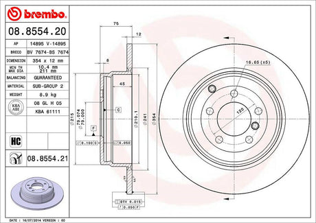Product of Brembo 08855421C02 Solid 1 Piece Brake Rotor