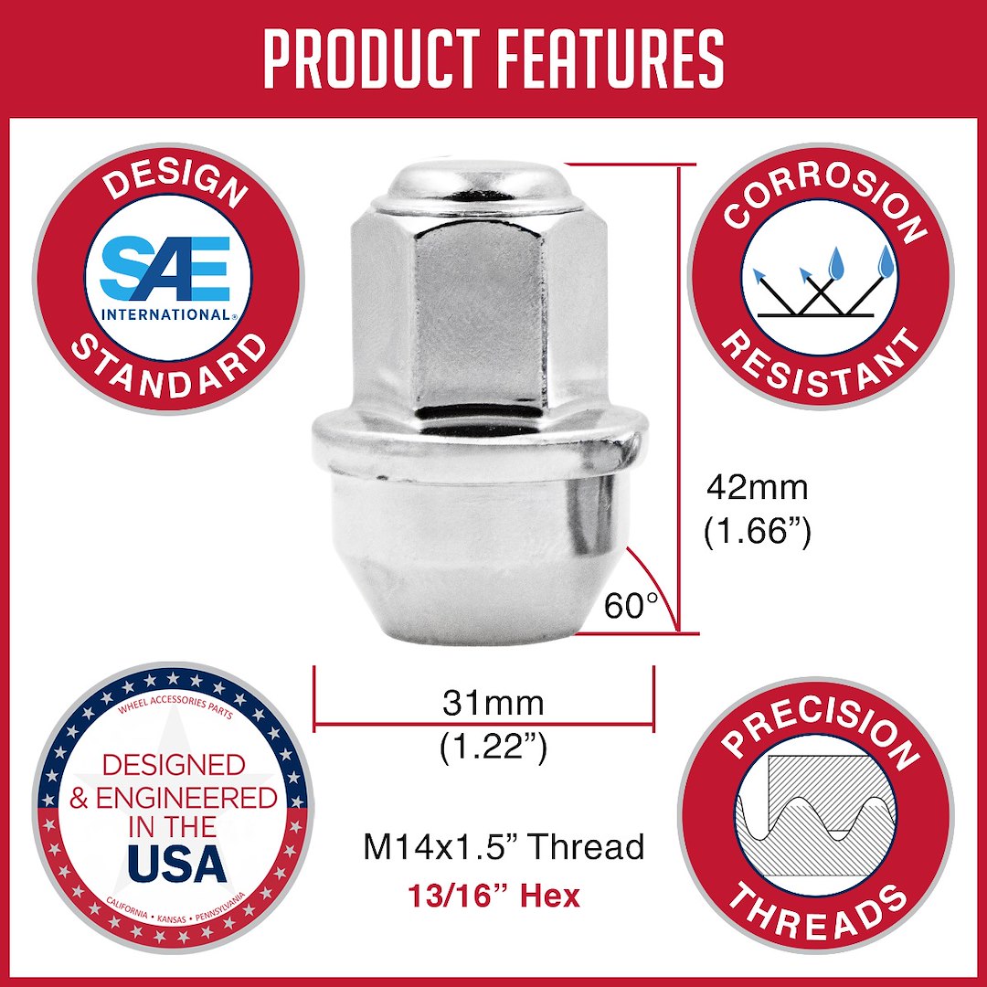 Product of Coyote Wheel Accessories 66K648 60 Degree Conical 14x1.5 Lug Nut