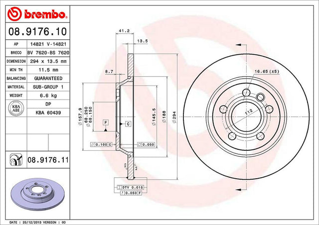 Product of Brembo 08917611C02 Solid 1 Piece Brake Rotor