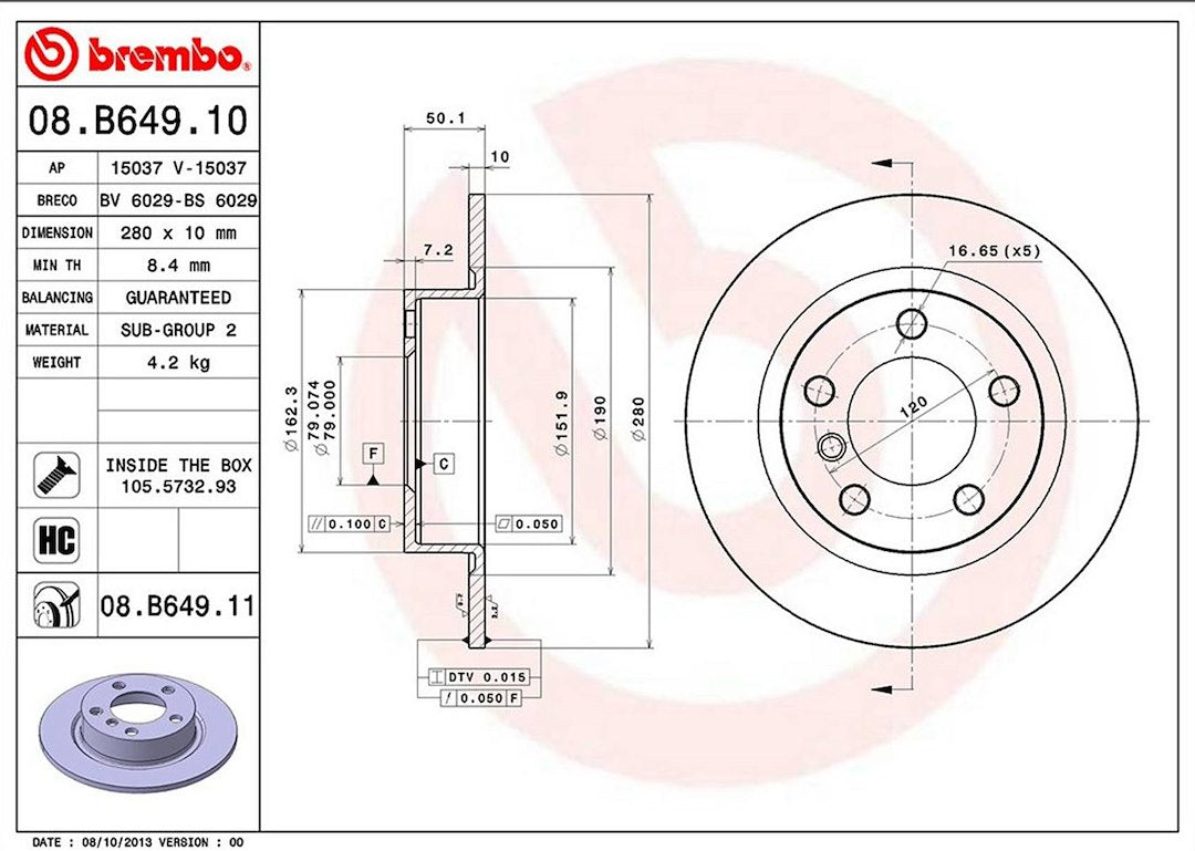 Product of Brembo 08B64911C02 Solid 1 Piece Brake Rotor