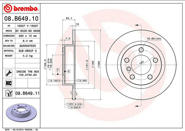 Product of Brembo 08B64911C02 Solid 1 Piece Brake Rotor