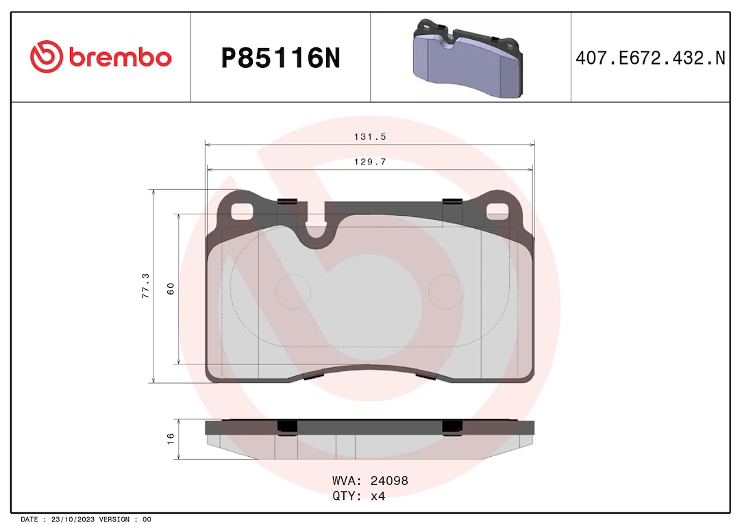 Brembo P85116n Brake Pad||p85116n_1.Png||86||brmp85116n||2104707
