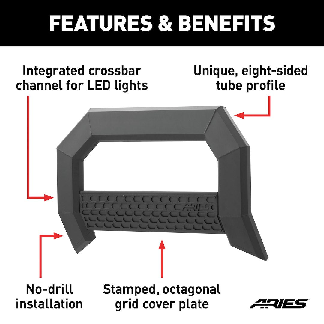 Product of Aries 2164003 Bull Bar Black Carbide Powder Coated 5-1/2 Inch Yes with skid plate