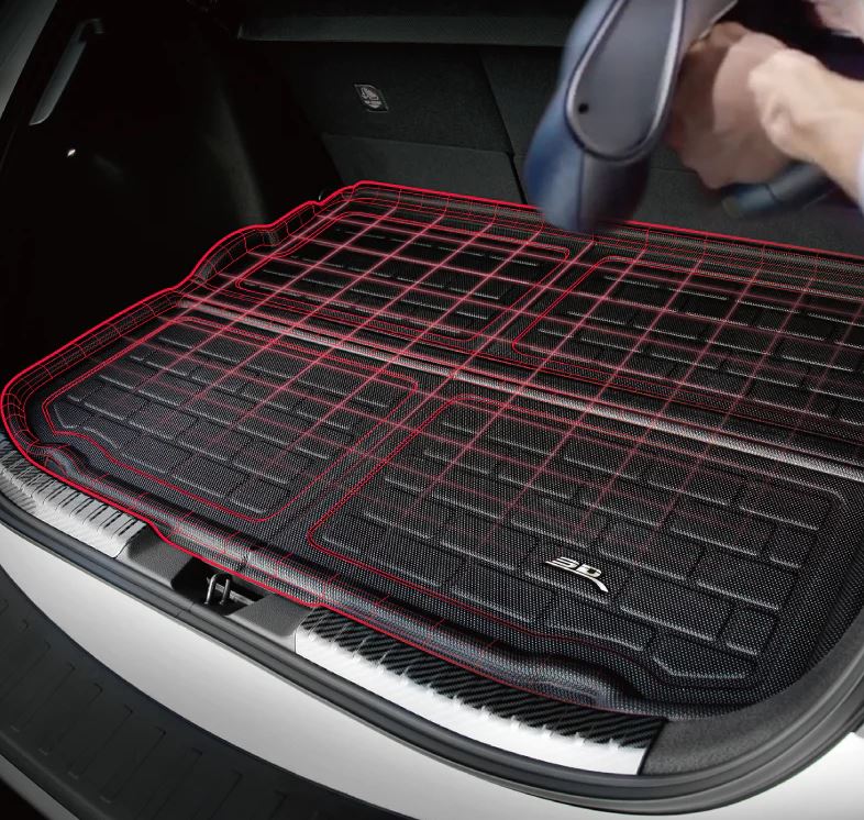 Product of 3D Mats M1HD1311309 Black Thermoplastic Rubber Of Carbon Fiber Texture To Back Of 2nd Seat Cargo Area Liner