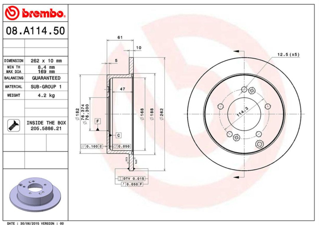 Product of Brembo 08A11450C02 Solid 1 Piece Brake Rotor