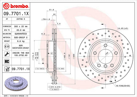 Product of Brembo 0977011XC02 Xtra Vented Cross Drilled 1 Piece Brake Rotor