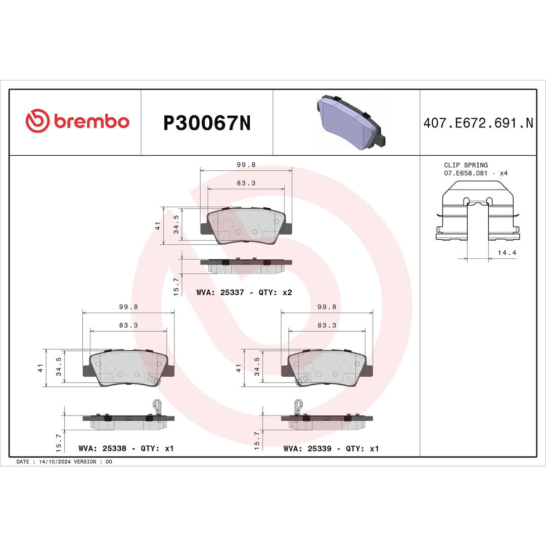 Brembo P30067n Brake Pad||p30067n_Drw.Jpg||91||brmp30067n||1753002
