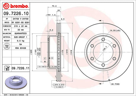 Product of Brembo 09722611C02 Vented 1 Piece Brake Rotor