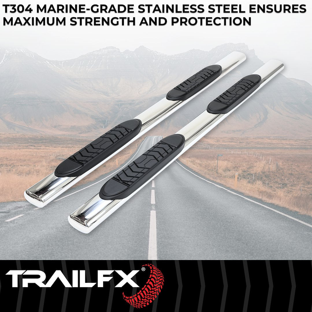 Product of TrailFX A7082S TFX 5" Oval Straight Side Bars Nerf Bar With Surface Steps