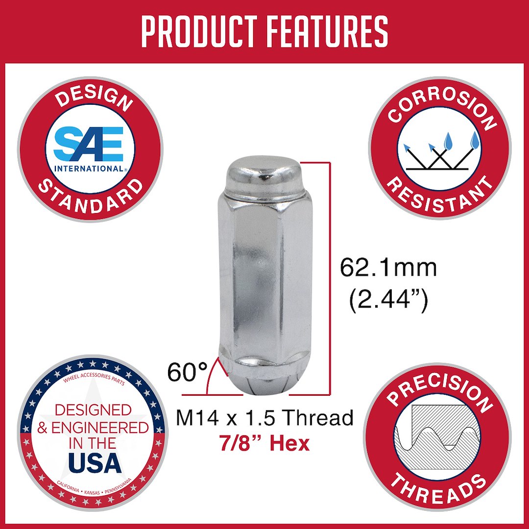 Product of Coyote Wheel Accessories 13K848XL 60 Degree Conical 14x1.5 Lug Nut