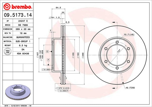 Product of Brembo 09517314C02 Vented 1 Piece Brake Rotor