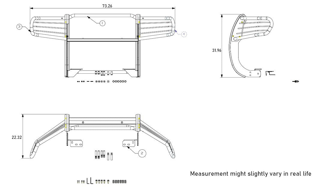 Product of Black Horse Offroad 17A152500A1MA Grille Guard Modular Black Powder Coated