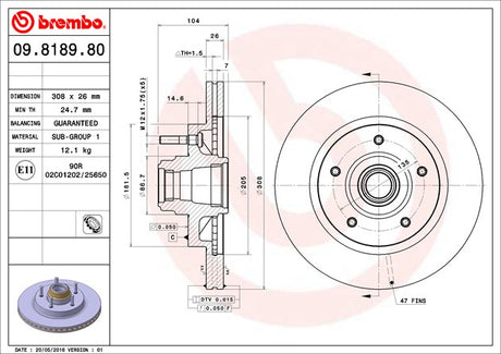 Product of Brembo 09818980C02 Vented 1 Piece Brake Rotor