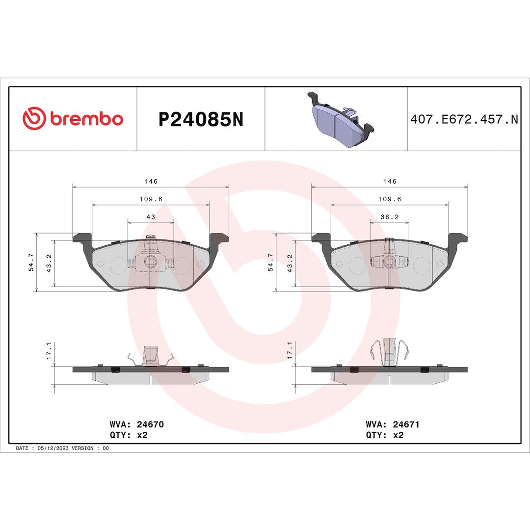 Brembo P24085n Brake Pad||||89||brmp24085n||2008992