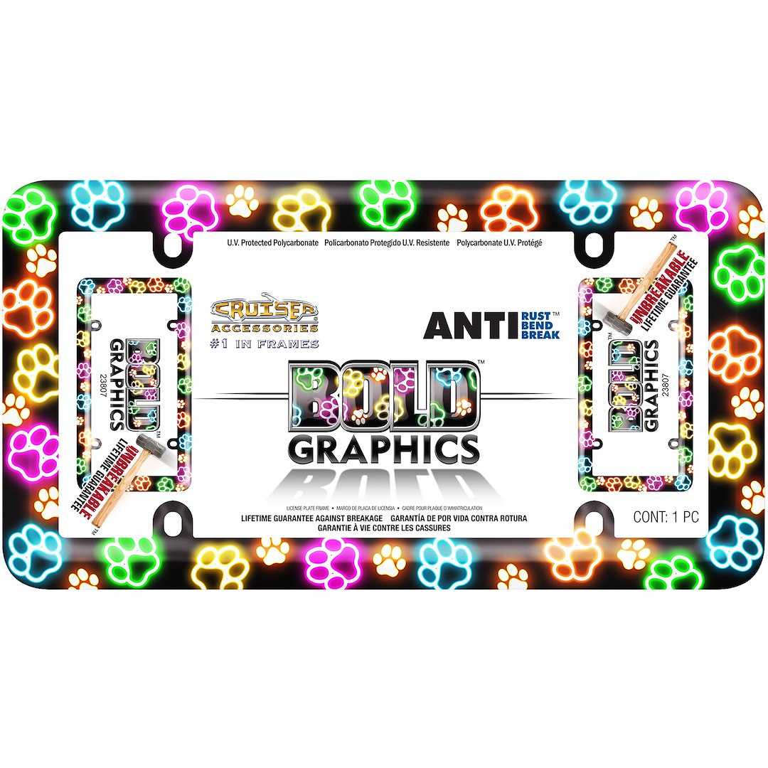 Cruiser 23807 License Plate Frame||23807_P01-Paws-Bold-Graphics_Inpack.Jpg||86||c3423807||854949