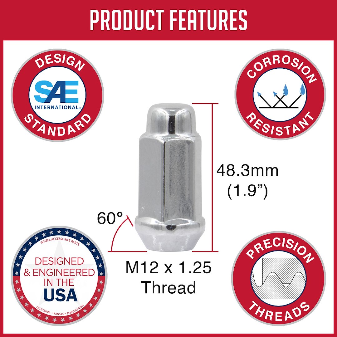 Product of Coyote Wheel Accessories 701144B 60 Degree Conical Bulge 12x1.25 Lug Nut