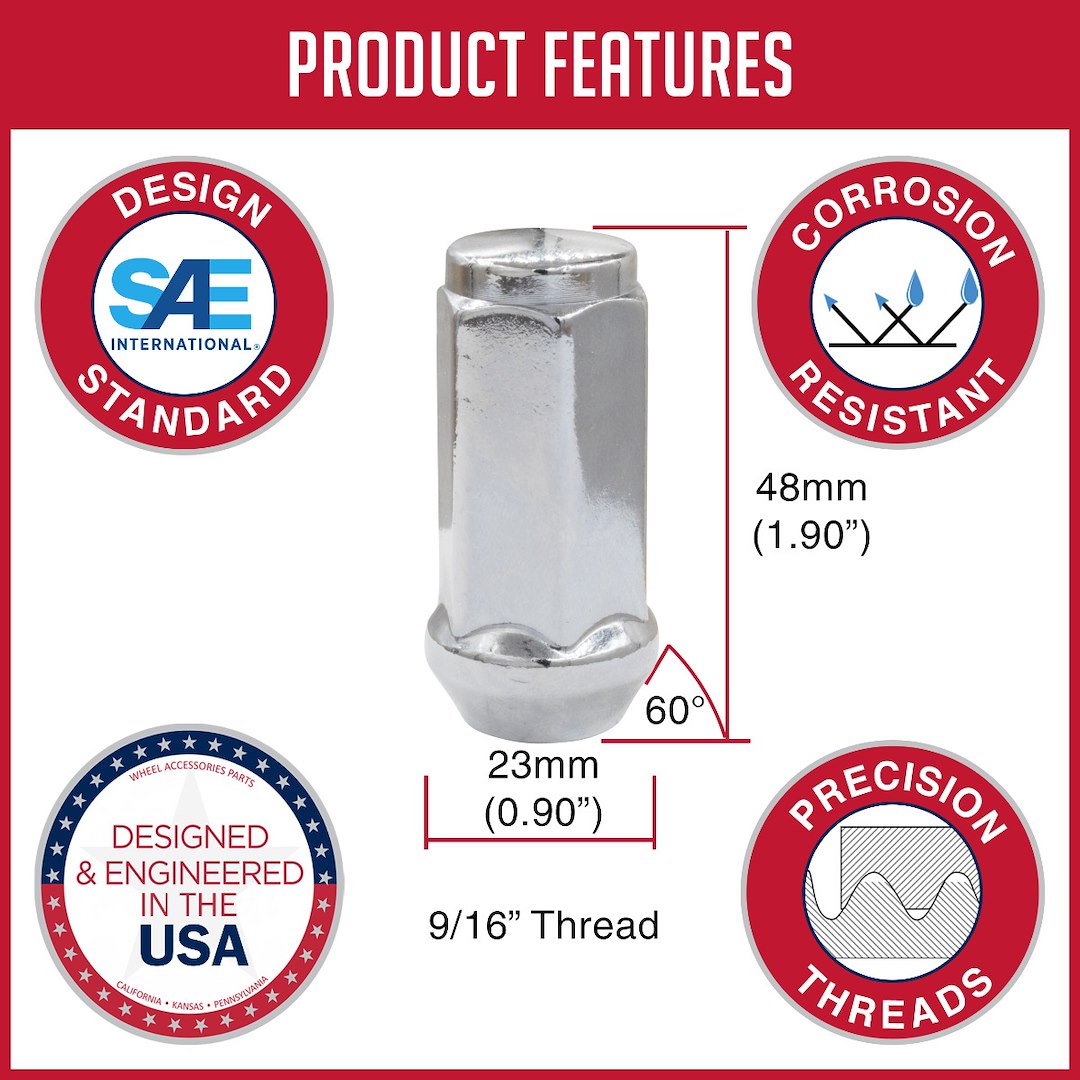 Product of Coyote Wheel Accessories 301167 60 Degree Conical Bulge 9/16x18 Lug Nut