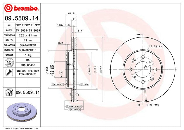 Product of Brembo 09550911C02 Vented 1 Piece Brake Rotor