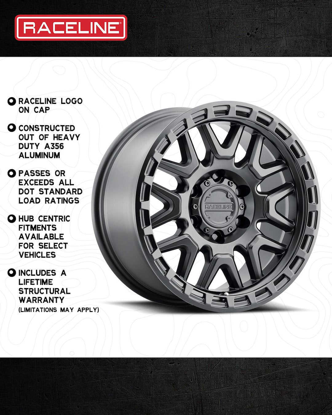 Product of Raceline 17x9 Black Wheel - 8x6.69 Bolt Pattern