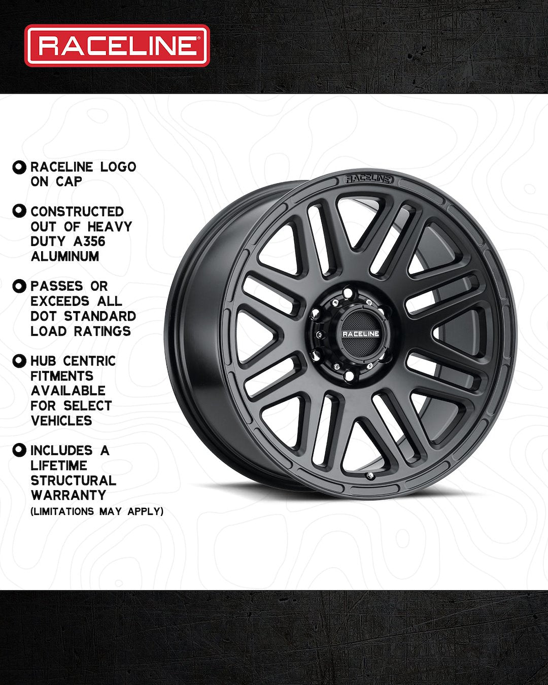 Product of Raceline 17x8.5 Black Wheel - 5x5.00 Bolt Pattern