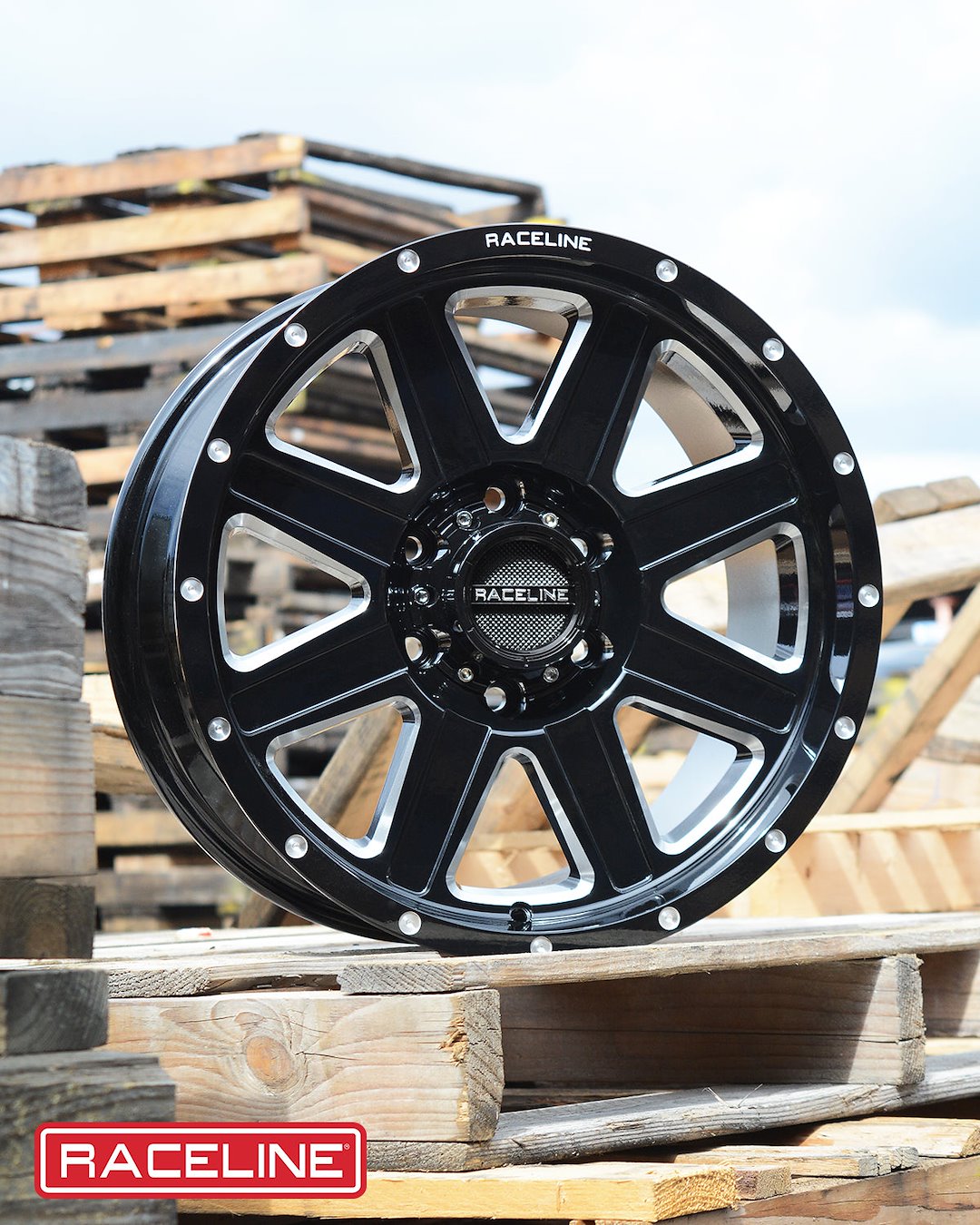 Product of Raceline 16x8 Black With Natural Accents Wheel - 5x4.50 Bolt Pattern