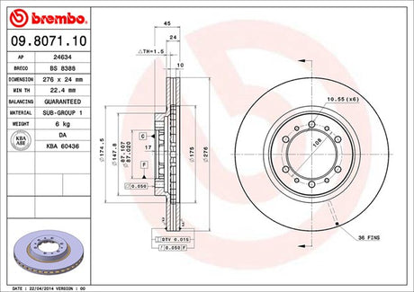Product of Brembo 09807111C02 Vented 1 Piece Brake Rotor