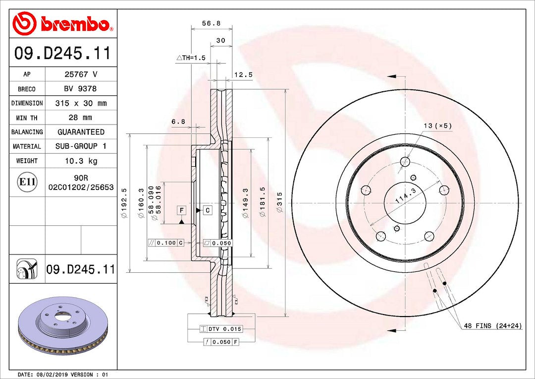 Brembo 09d24511c02 Brake Rotor||09.D245.11_1.Jpg||86||brm09d24511||1141532