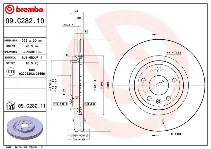 Brembo 09c28211c02 Brake Rotor||09.C282.11-D.Jpg||85||brm09c28211||1790665