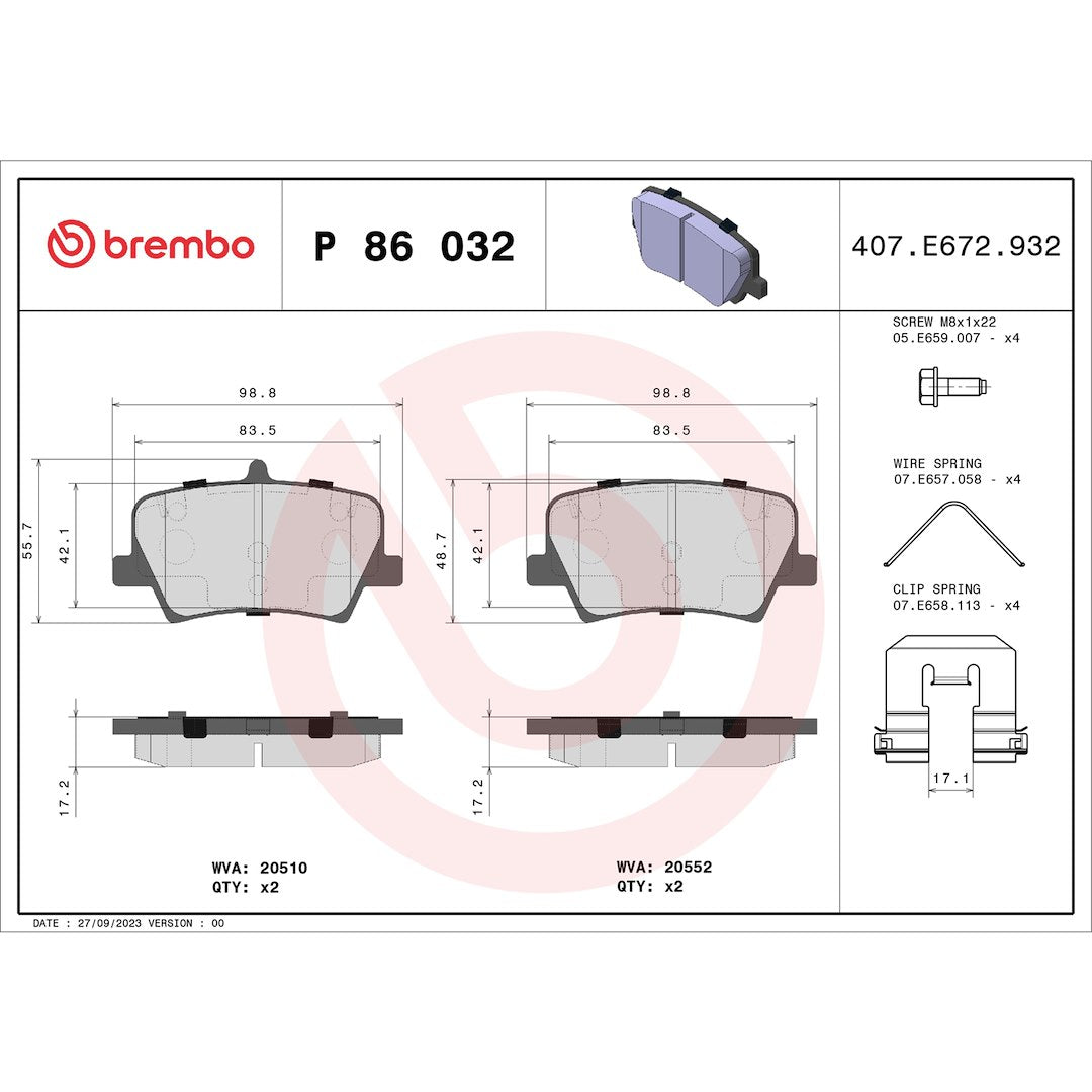 Brembo P86032 Brake Pad||p86032_Drw.Jpg||88||brmp86032||1755120