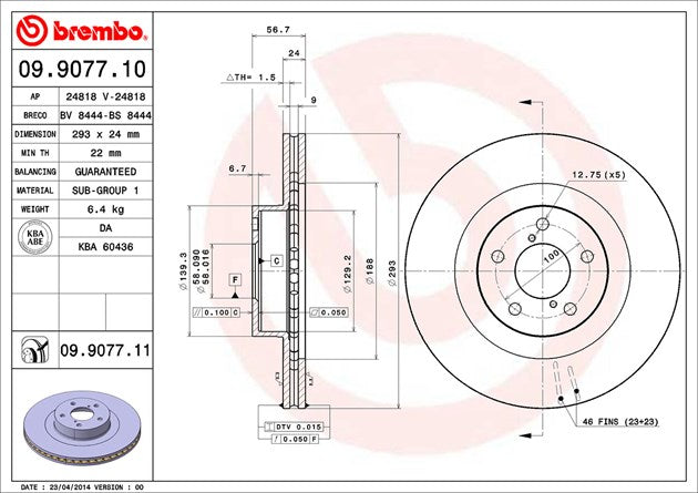Product of Brembo 09907711C02 Vented 1 Piece Brake Rotor