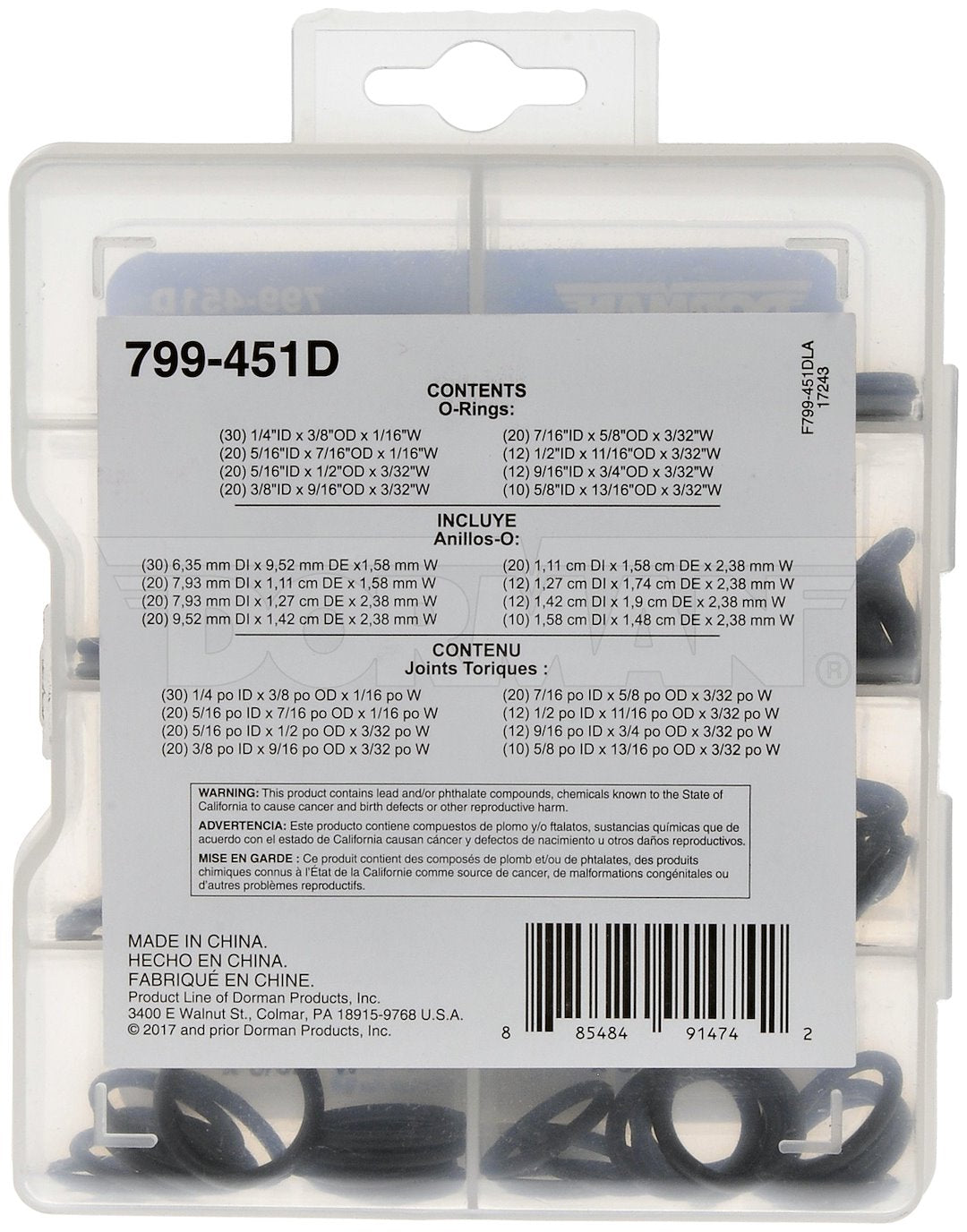 Dorman (Oe Solutions) 799-451d O-Ring Assortment||799-451d-002.Jpg||87||d18799451d||1234172