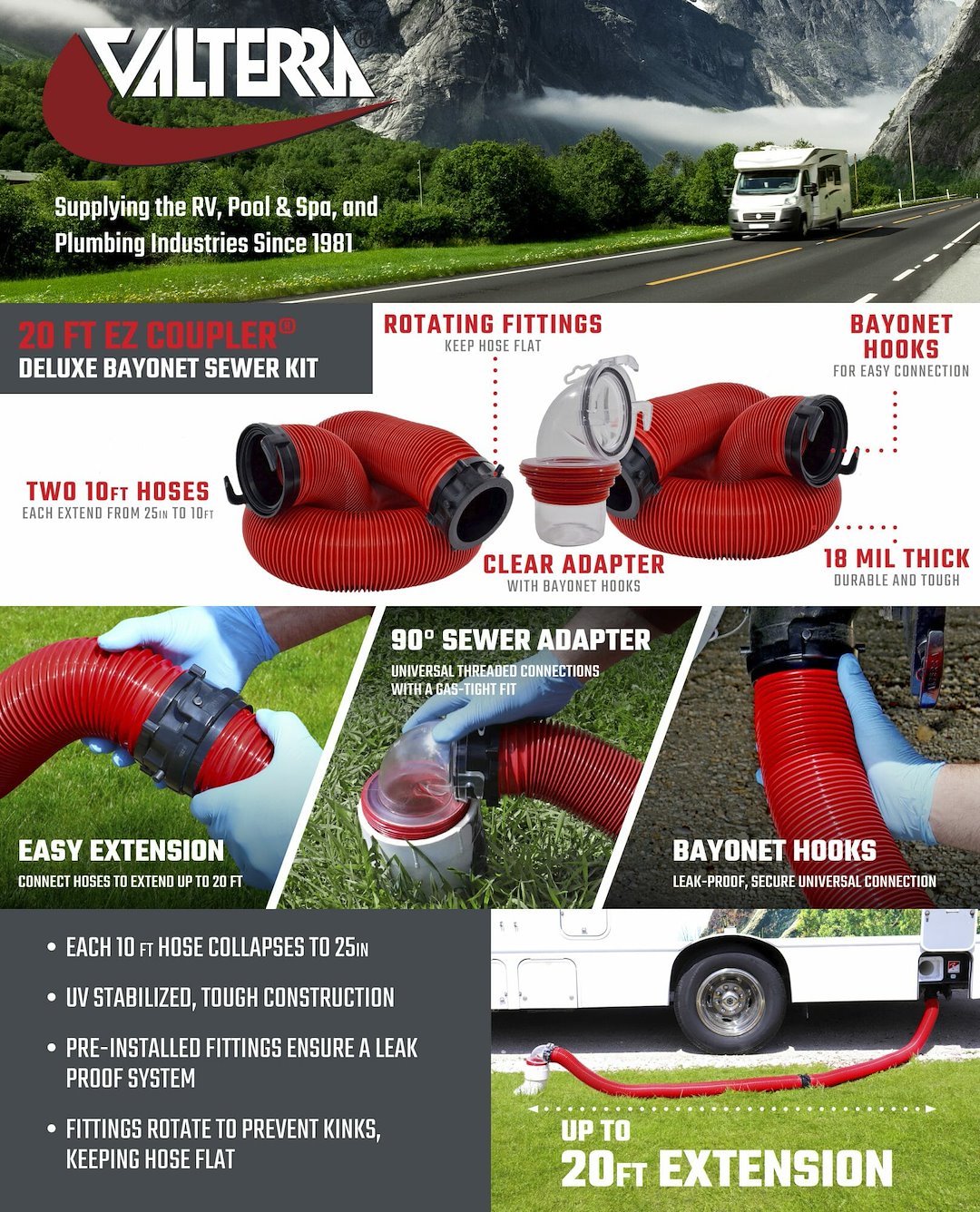 Product of Valterra D04-0115 20 Feet Red Sewer Hose Yes