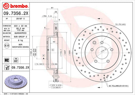 Product of Brembo 0973562XC02 Xtra Vented Cross Drilled 1 Piece Brake Rotor