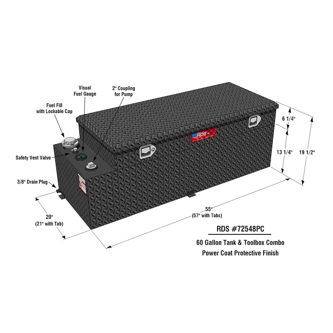 Product of RDS Tanks 72548PC Diesel/ Gasoline Liquid Transfer Tank 60 Gallon Rectangular