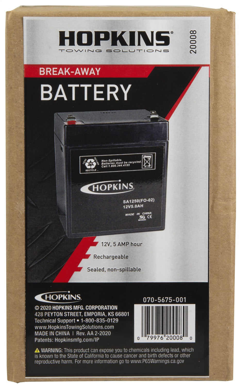 Hopkins Mfg 20008 Trailer Breakaway System Battery||||87||h2220008||2021508
