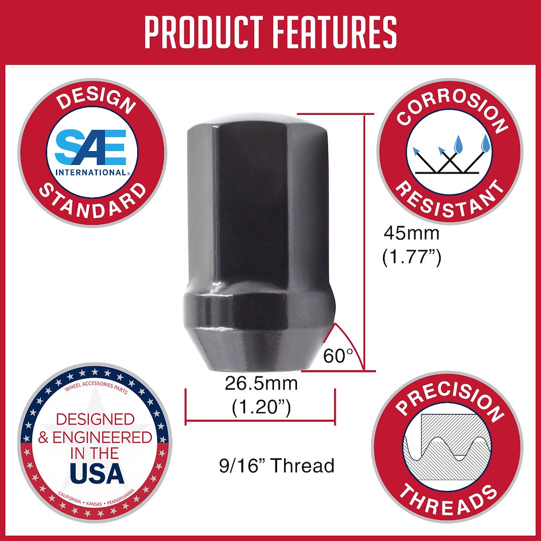 Product of Coyote Wheel Accessories 531167BLK 60 Degree Conical 9/16x18 Lug Nut