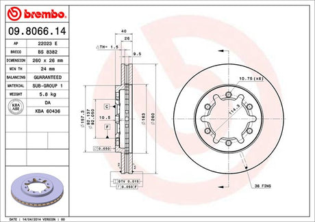 Product of Brembo 09806614C02 Vented 1 Piece Brake Rotor