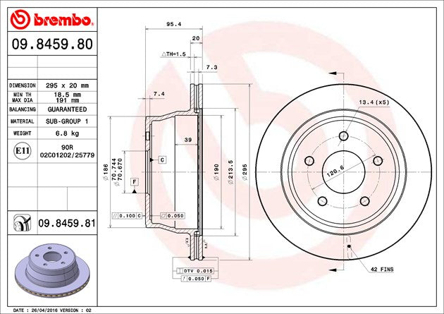 Product of Brembo 09845981C02 Vented 1 Piece Brake Rotor