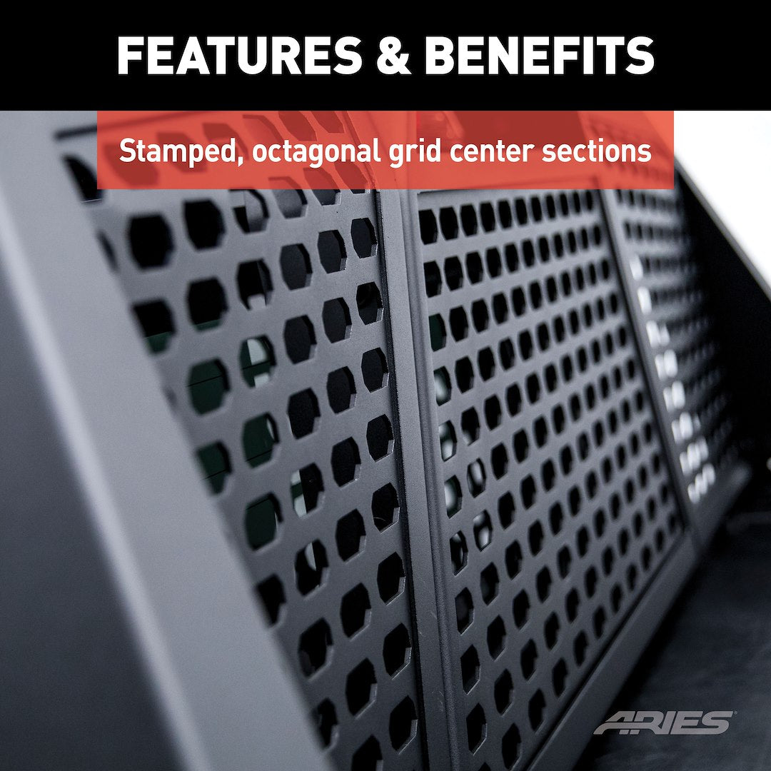 Product of Aries 1110117 Bolt-On Black Carbide Powder Coated Octagonal Grid Mesh Headache Rack